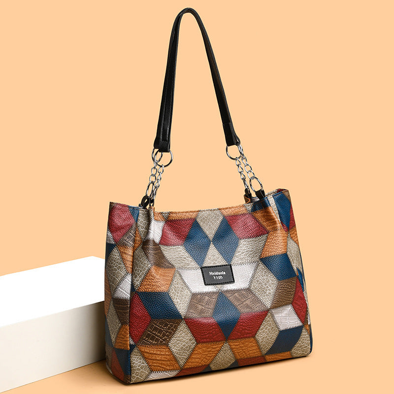 GeoRetro ColorMatch Shoulder Tote - LauBelle