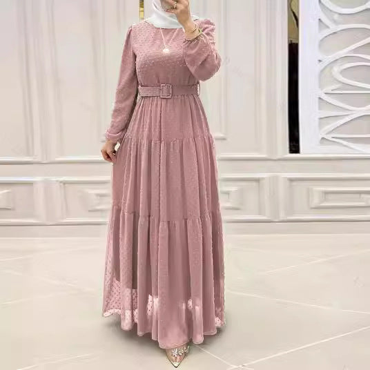 Elegant Femme: Pure Color Belted Robe Dress - LauBelle Brand