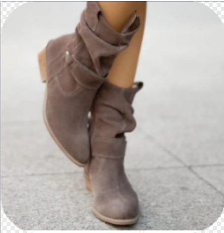 Suede Chic Western Mid-Calf Pointed Toe Boots - LauBelle Brand