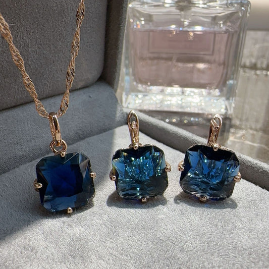 Ornament Sapphire Earrings And Necklace Set - LauBelle