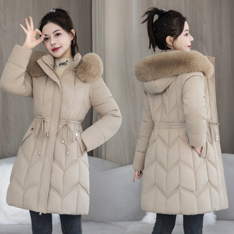 Arctic Luxe: Mid-Length Fur Collar Cotton Coat - LauBelle