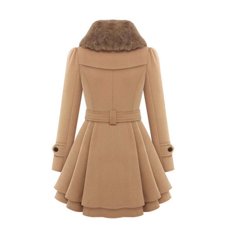 Elegant Women's Slim Woolen Belted Windbreaker - LauBelle Brand
