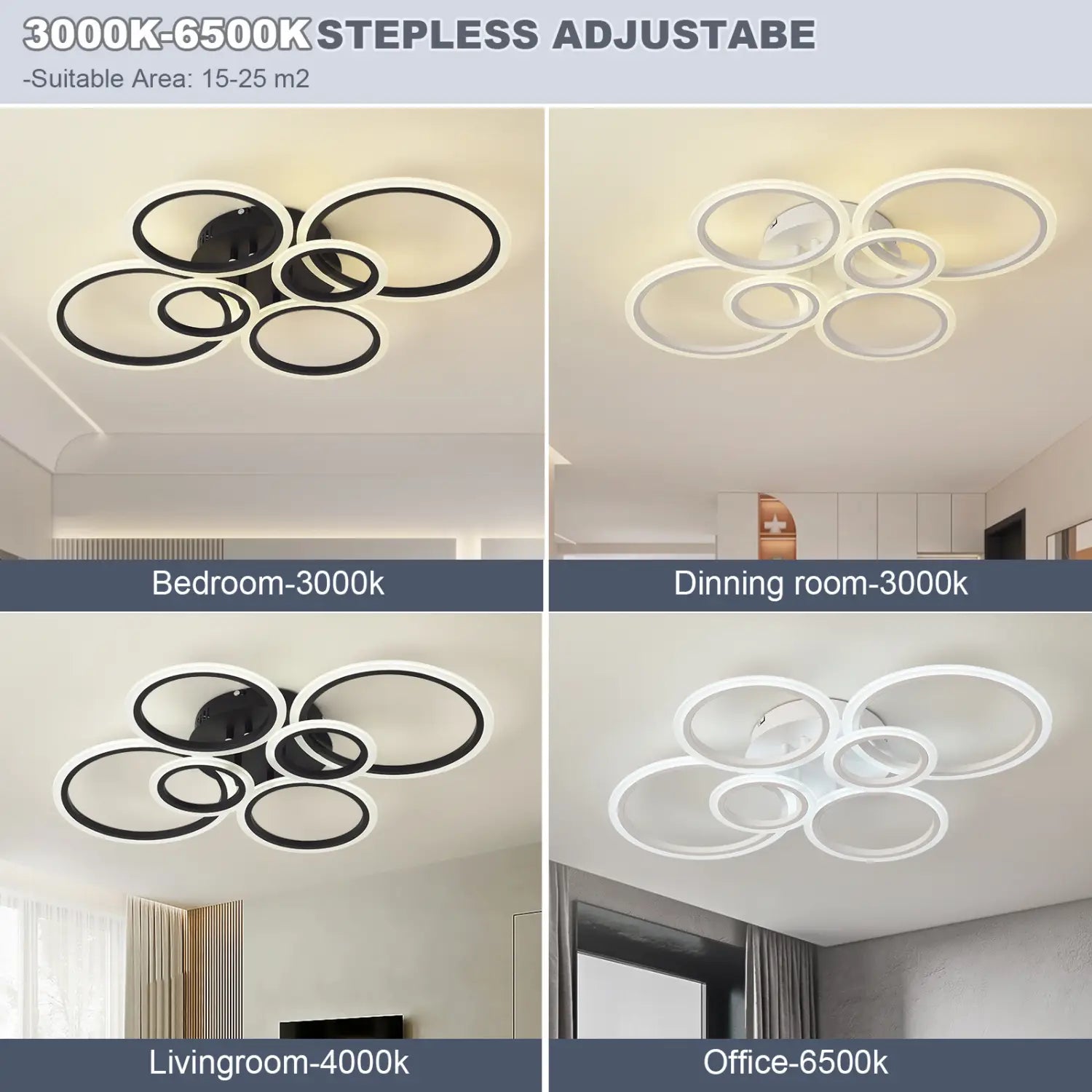Nordic Six Circles Tricolor Bedroom Ceiling Light 76CM Wall Control