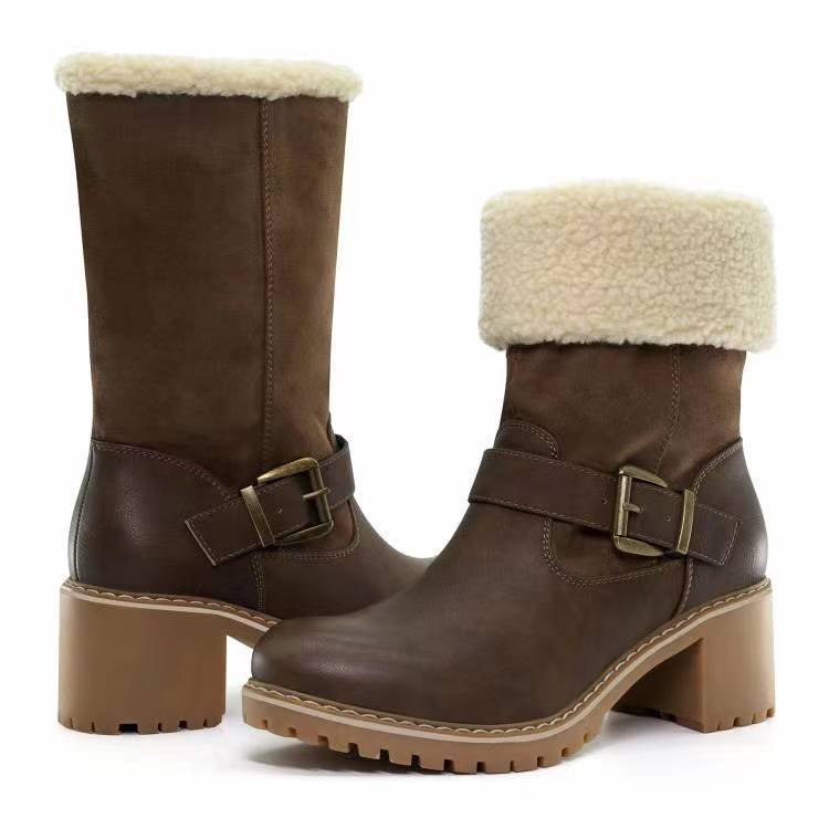 ChicBuckle Western Warm Chunky Heel Boots for Women - LauBelle Brand