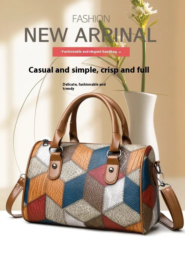 Zwarte en bruine PU Rhombus cilinder crossbody koffer