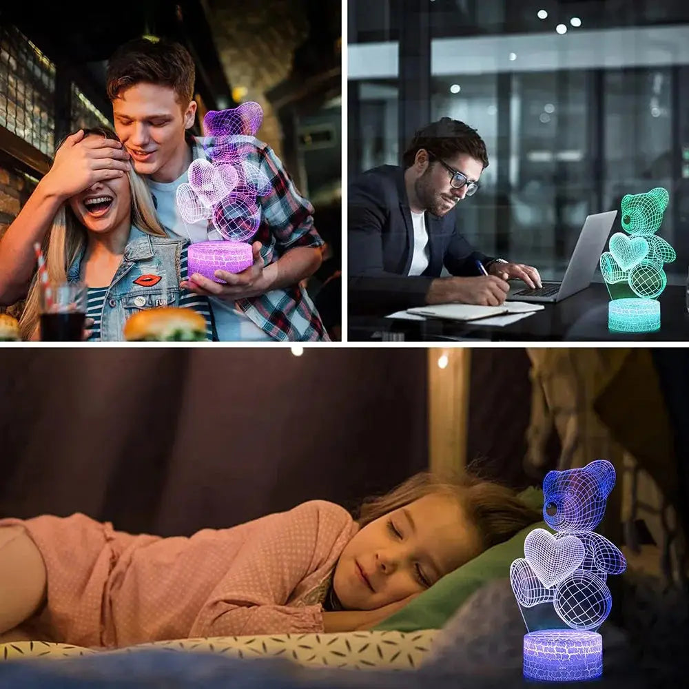 3D Teddy Bear Optical Acrylic Night Light