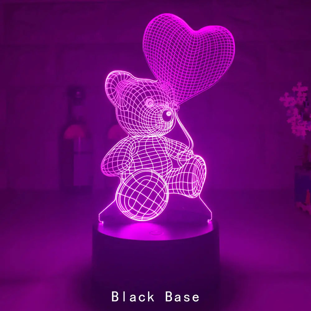 3D Teddy Bear Optical Acrylic Night Light Black / 16 colors remote