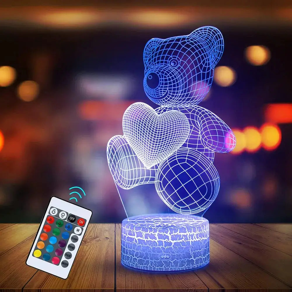 3D Teddy Bear Optical Acrylic Night Light Crack1 / 16 colors remote