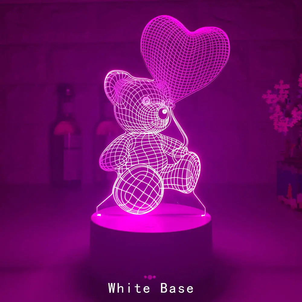 3D Teddy Bear Optical Acrylic Night Light White / Colorful touch