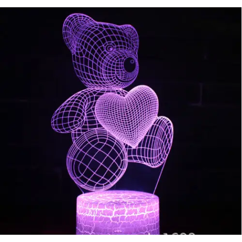 3D Teddy Bear Optical Acrylic Night Light White1 / 16 colors remote