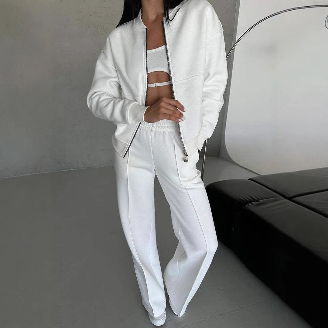 VivaFlex Women's Zipper Jacket & Wide Leg Pant Set - LauBelle Brand
