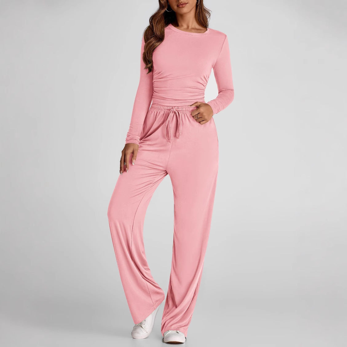 Chic Autumn 2-Piece Set: Long Sleeve Top & Wide Pants - LauBelle Brand