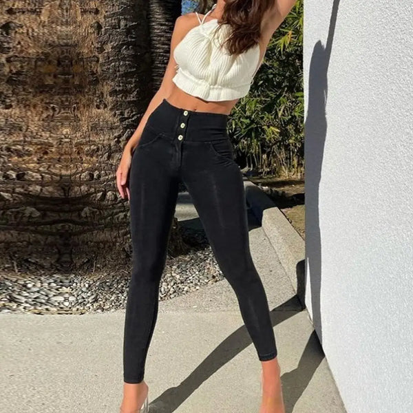 EmpowerLift High Waist Button-Up Jeans for Modern Style and Comfort - LauBelle