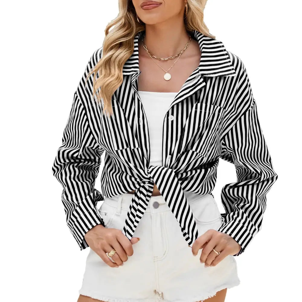 Striped Pocket Cotton Shirt for Woman - LauBelle