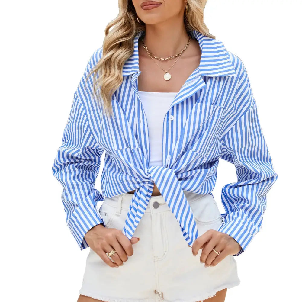 Striped Pocket Cotton Shirt for Woman - LauBelle