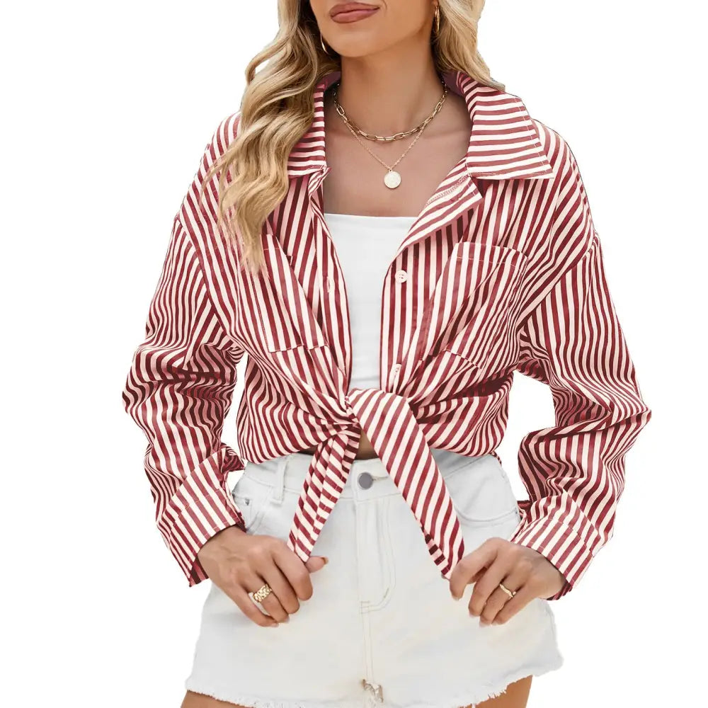 Striped Pocket Cotton Shirt for Woman - LauBelle