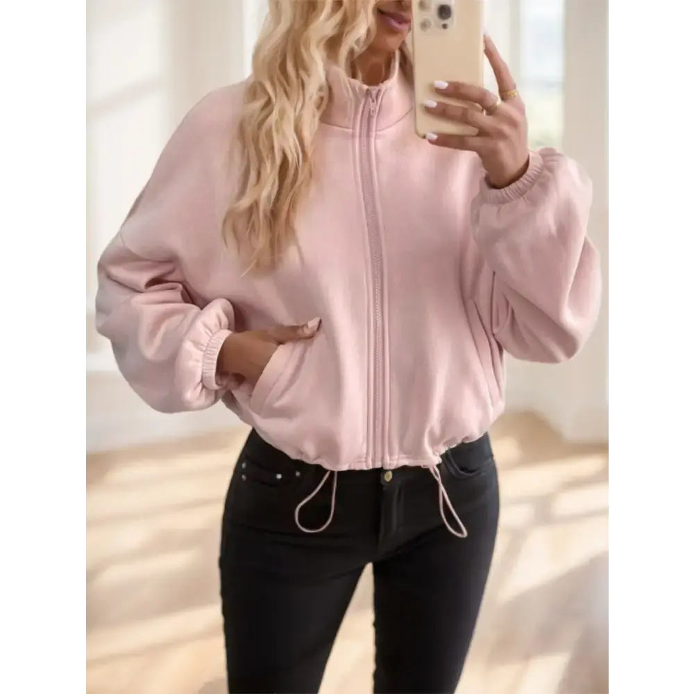 Pink Hooded Zip-Up Bomber Jacket - LauBelle