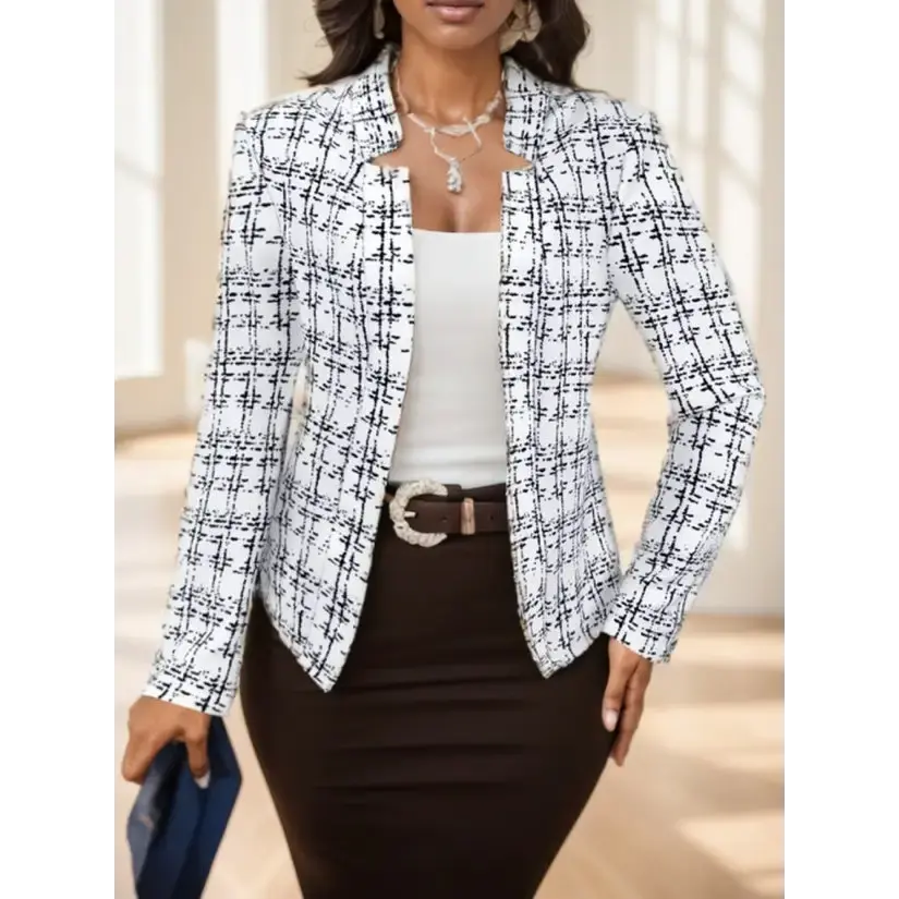 Plaid Elegance Womens Open Front Blazer Jacket - LauBelle Brand