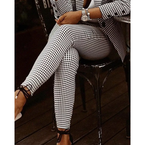 Plaid Slim Fit Lapel Suit Set for Women - LauBelle