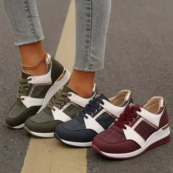 Stride Chic Womens Colorblock Lace Up Sneakers - LauBelle