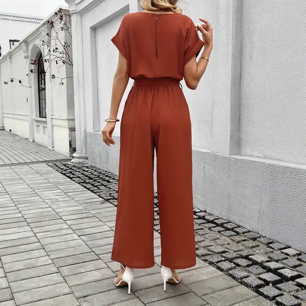 ChicBelted Round Neck Jumpsuit for Women - LauBelle