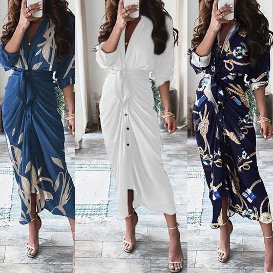 European American Print Shirt Dress with Lace Up Detail - LauBelle Brand