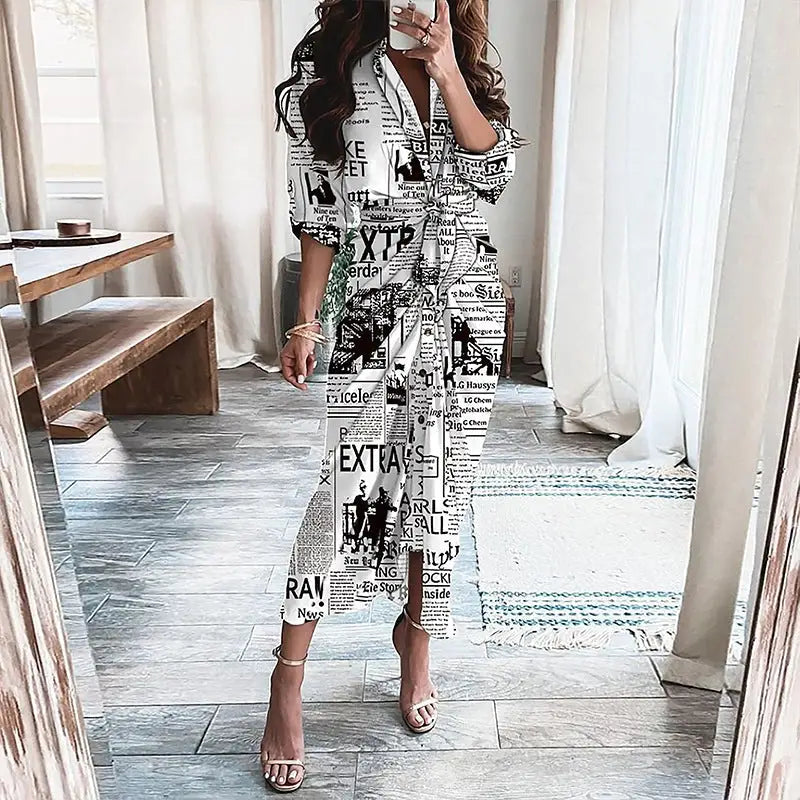 European American Print Shirt Dress with Lace Up Detail - LauBelle Brand