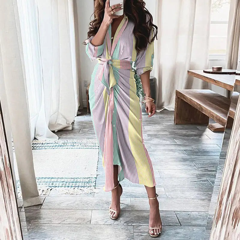 European American Print Shirt Dress with Lace Up Detail - LauBelle Brand