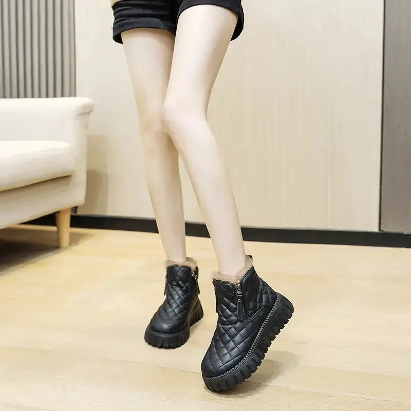 Plaid Ankle Platform Shoes with Chunky Heel - LauBelle Brand