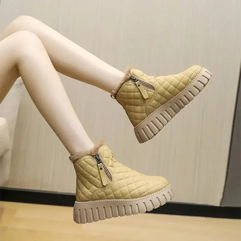 Plaid Ankle Platform Shoes with Chunky Heel - LauBelle Brand