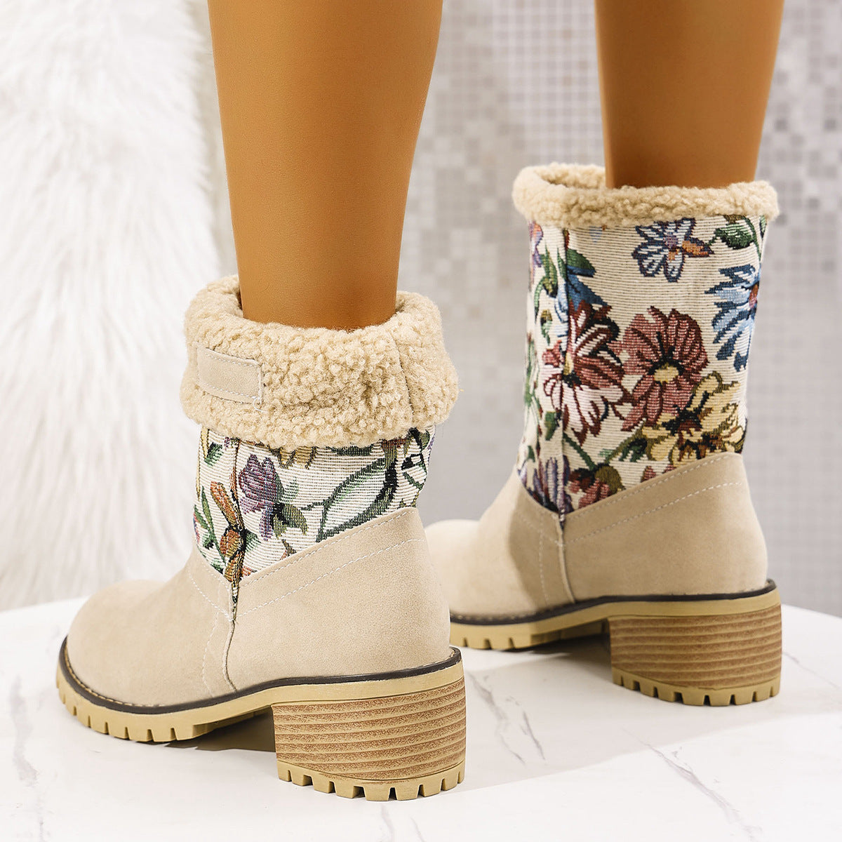 BlossomStitch Ethnic Platform Snow Boots for Women - LauBelle