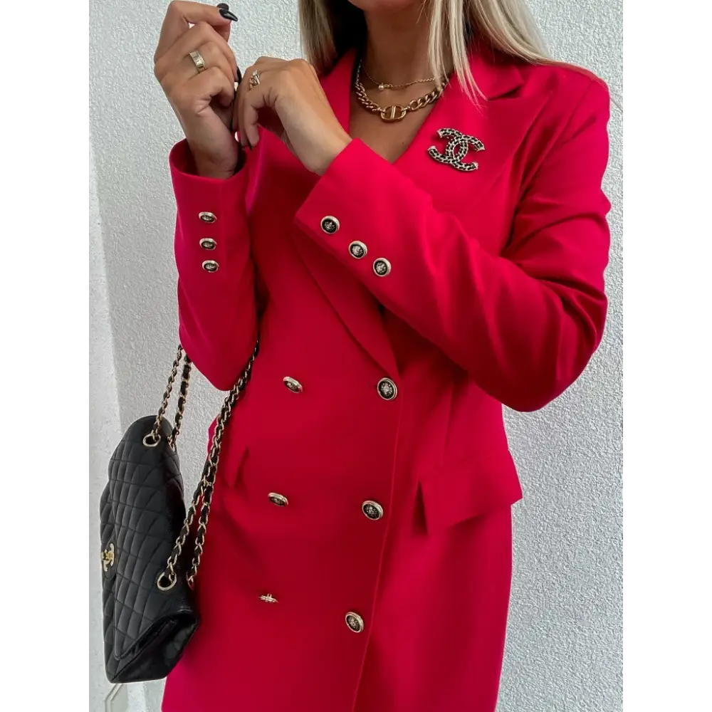 Double Breasted Lace Suit Dress with Intricate Detailing - LauBelle