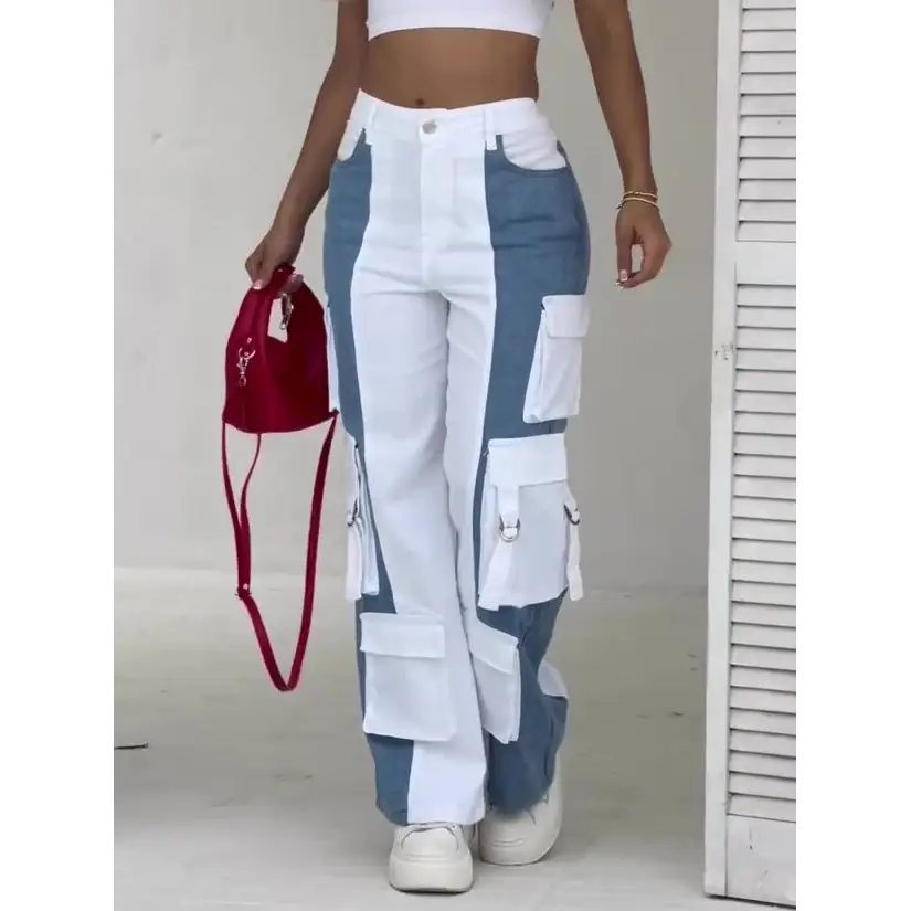 DualTone Pocket Cargo Jeans in Cotton and Elastane - LauBelle Brand