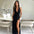 Spring Silk Maxi: Halter V-Neck Slit Dress - LauBelle