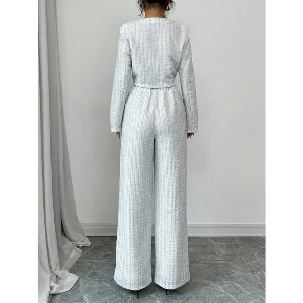 Seasonal Chic Tweed Suit with Pearl Detailing - LauBelle