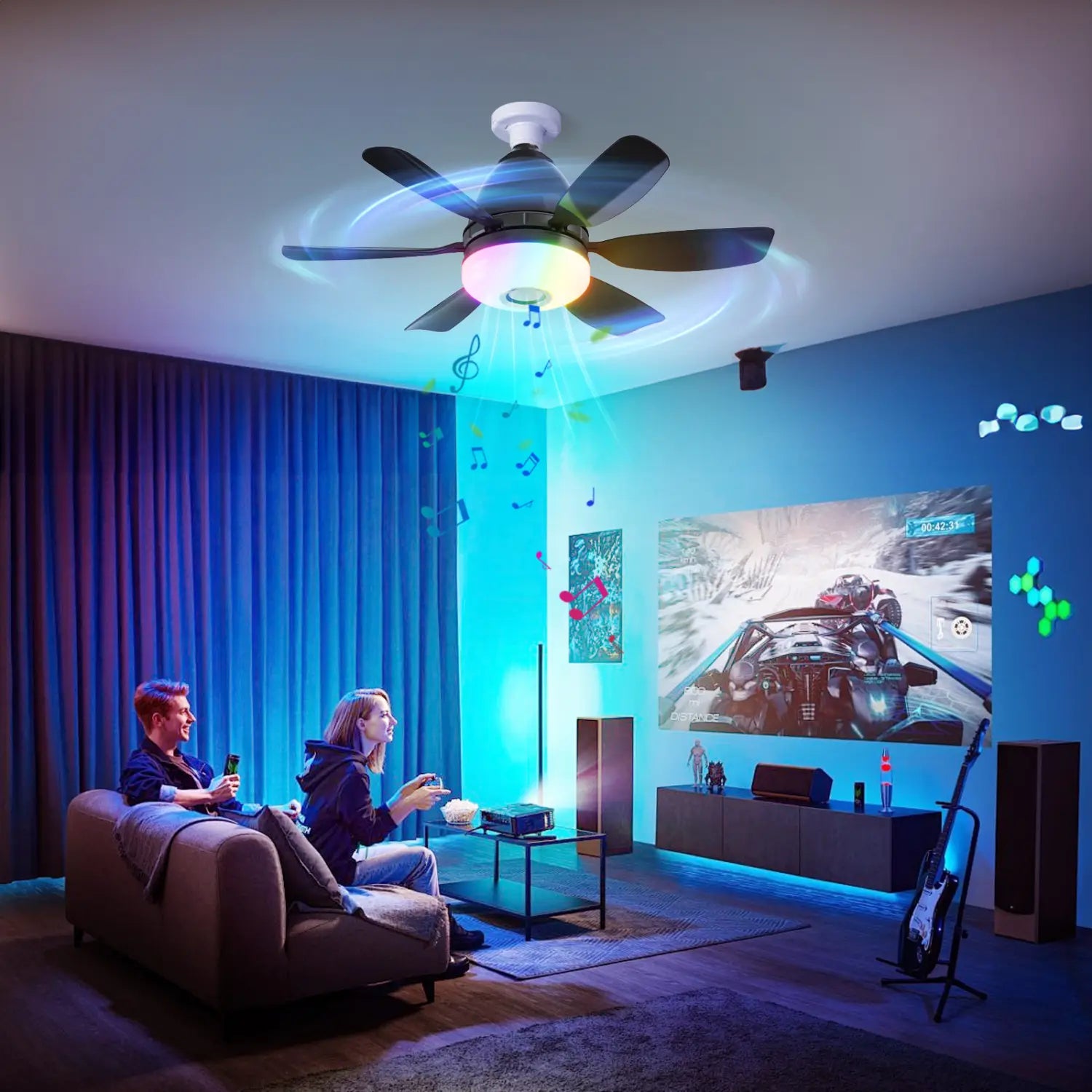 Modern ABS Ceiling Fan with RGB Light and Remote Control 32W 220V