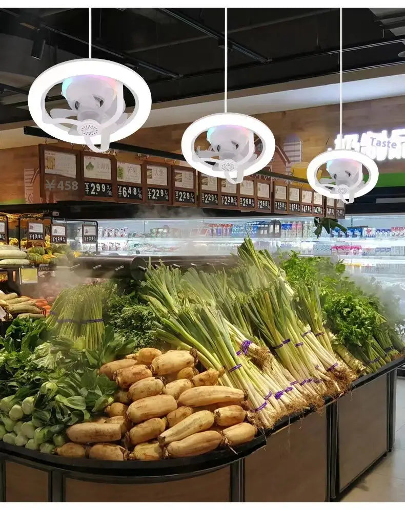 Colorful Dimmable Ceiling Fan Lamp with Adjustable Hanging Rope