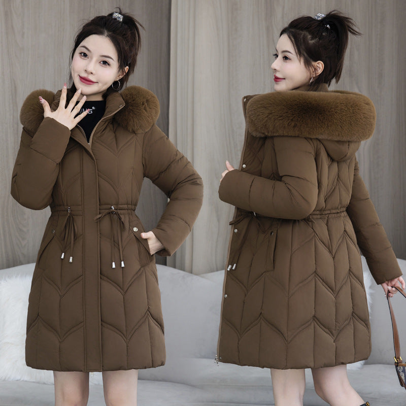 Arctic Luxe: Mid-Length Fur Collar Cotton Coat - LauBelle