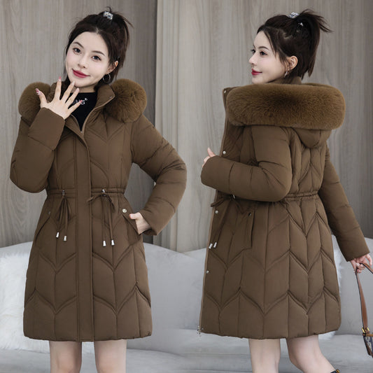 Arctic Luxe: Mid-Length Fur Collar Cotton Coat - LauBelle Brand