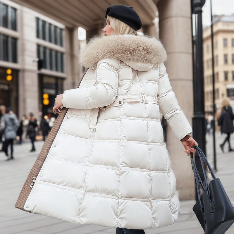 Fur Hooded Belted Winter Slim Long Coat for Women - LauBelle Brand