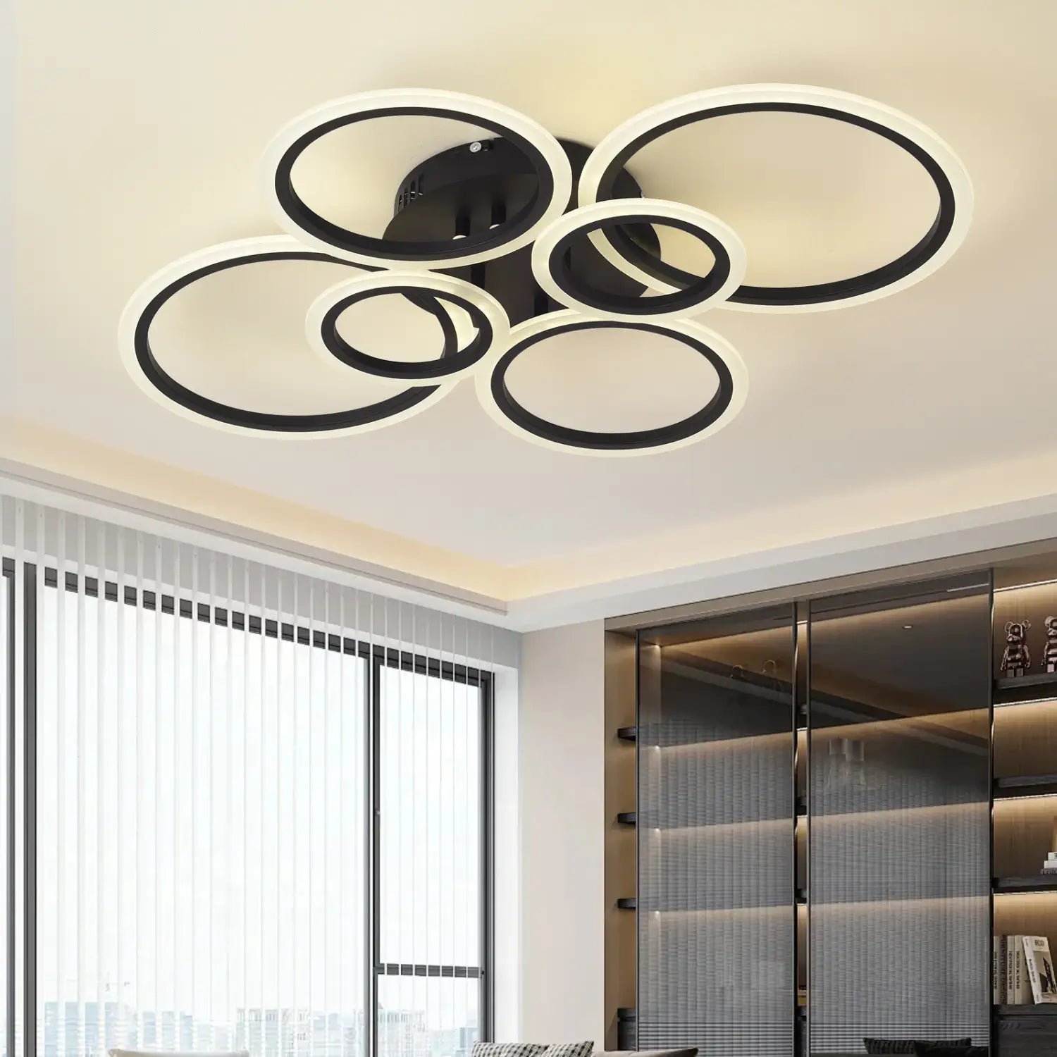 Nordic Six Circles Tricolor Bedroom Ceiling Light 76CM Wall Control