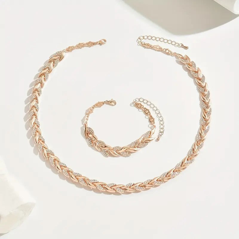 Willow Luxe: Women's Diamond Leaf Bracelet Necklace - LauBelle Brand