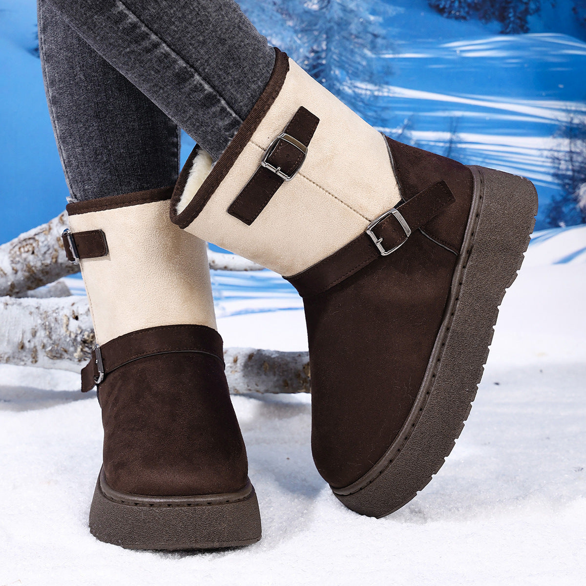 Round Toe Fashionable And Comfortable Furry Slip-on Snow Boots For Women - LauBelle