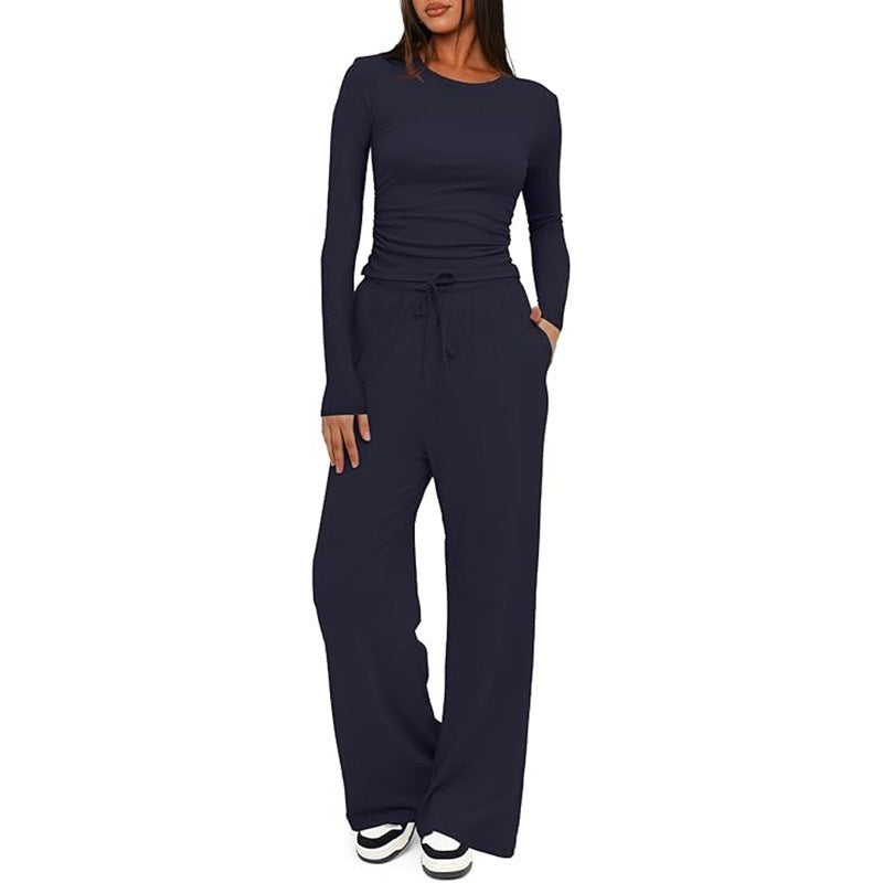 Chic Autumn 2-Piece Set: Long Sleeve Top & Wide Pants - LauBelle Brand