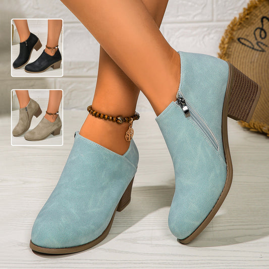 ZipUp Chunky Ankle Boots - Women's Fall/Winter Style - LauBelle Brand