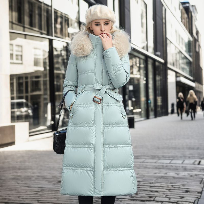 Fur Hooded Belted Winter Slim Long Coat for Women - LauBelle Brand