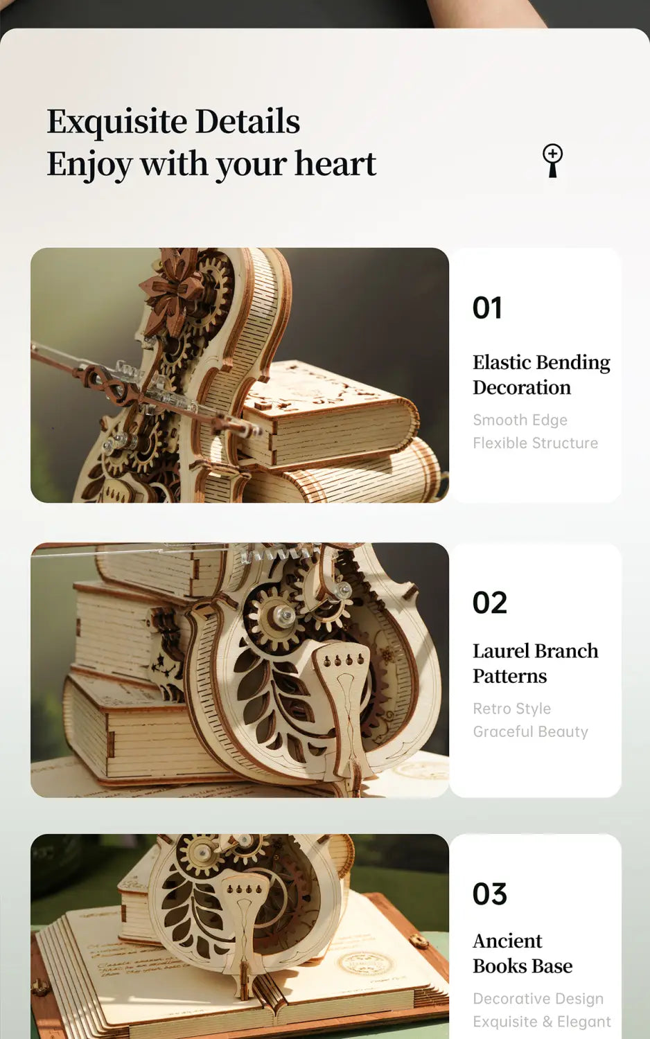Retro Cello Music Box Puzzle with European Engraving and Floral Detail