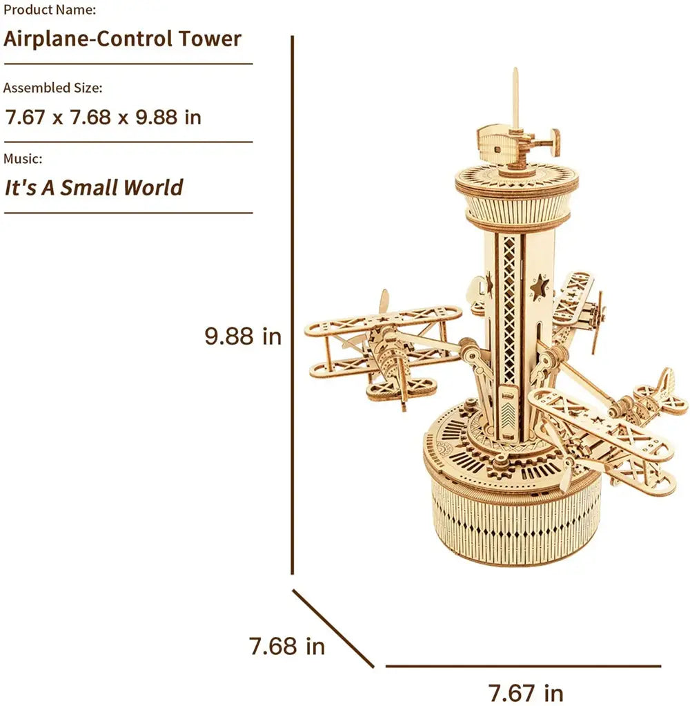 Airplane Control Tower Wooden Model Kit 255 Pieces for Ages 8 and Up