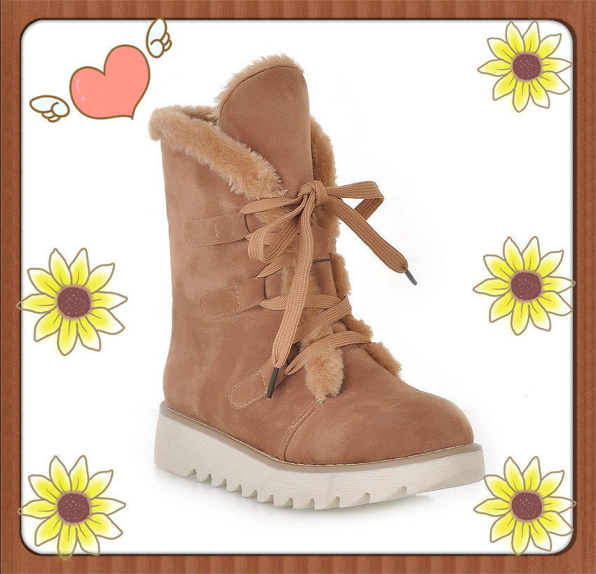 Warm Snow Boots Lace up Ankle Boots - LauBelle