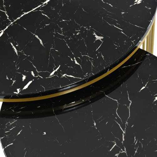 Moderne Nesting Coffee Table Set with Marble Veneer Round Design
